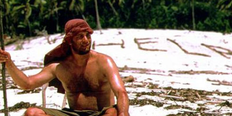Chuck Noland awaits help on a deserted island