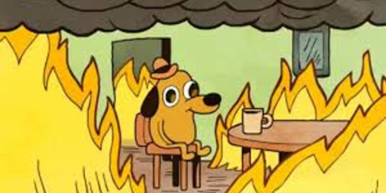 A dog drinking coffee in a burning room will most assuredly be fine (image property of KC Green).
