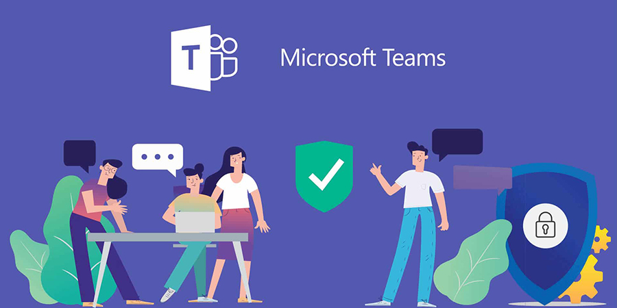 An artistic presentation of people collaborating on projects underneath the Microsoft Teams logo (image property of Microsoft).