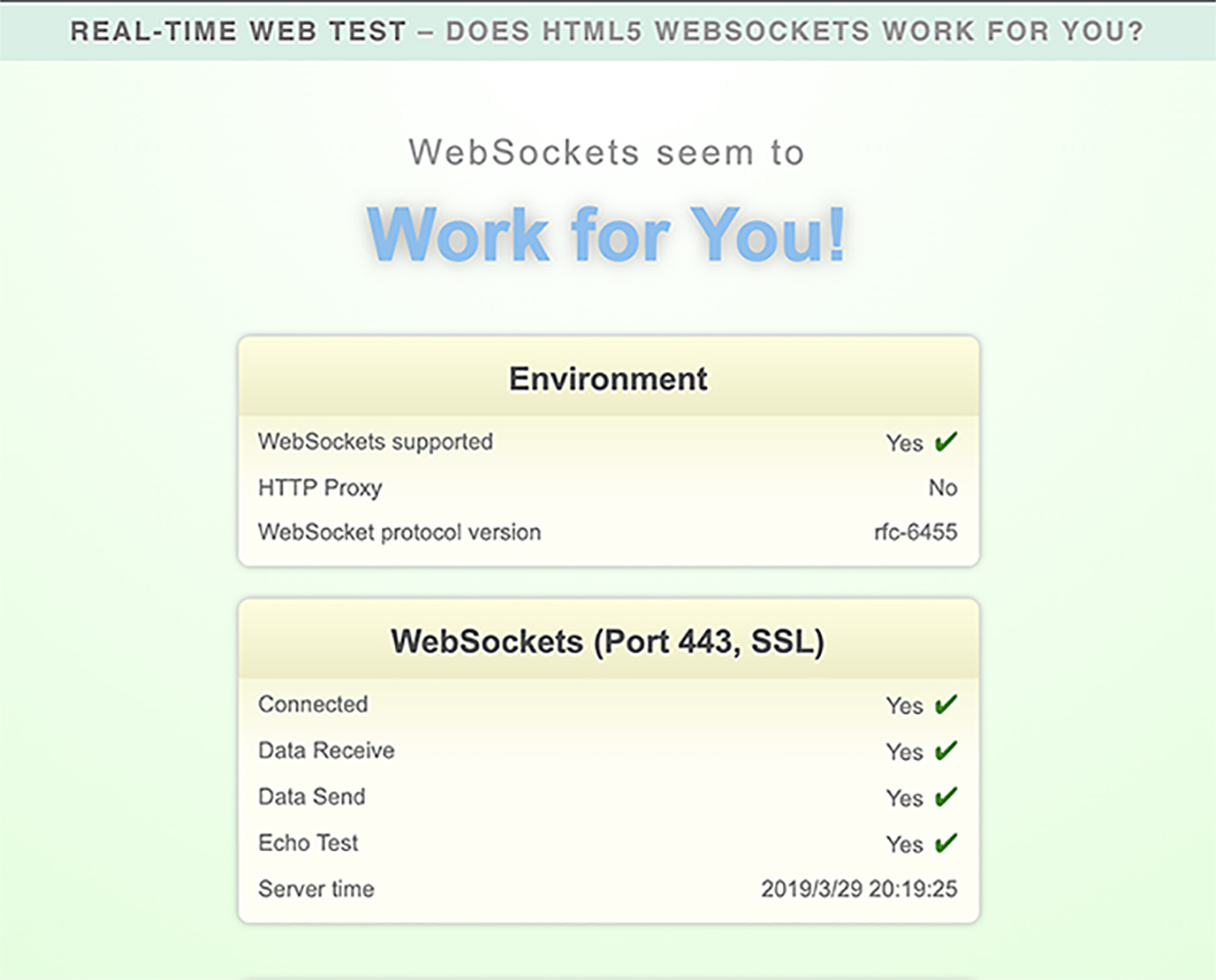 Websocket test screen